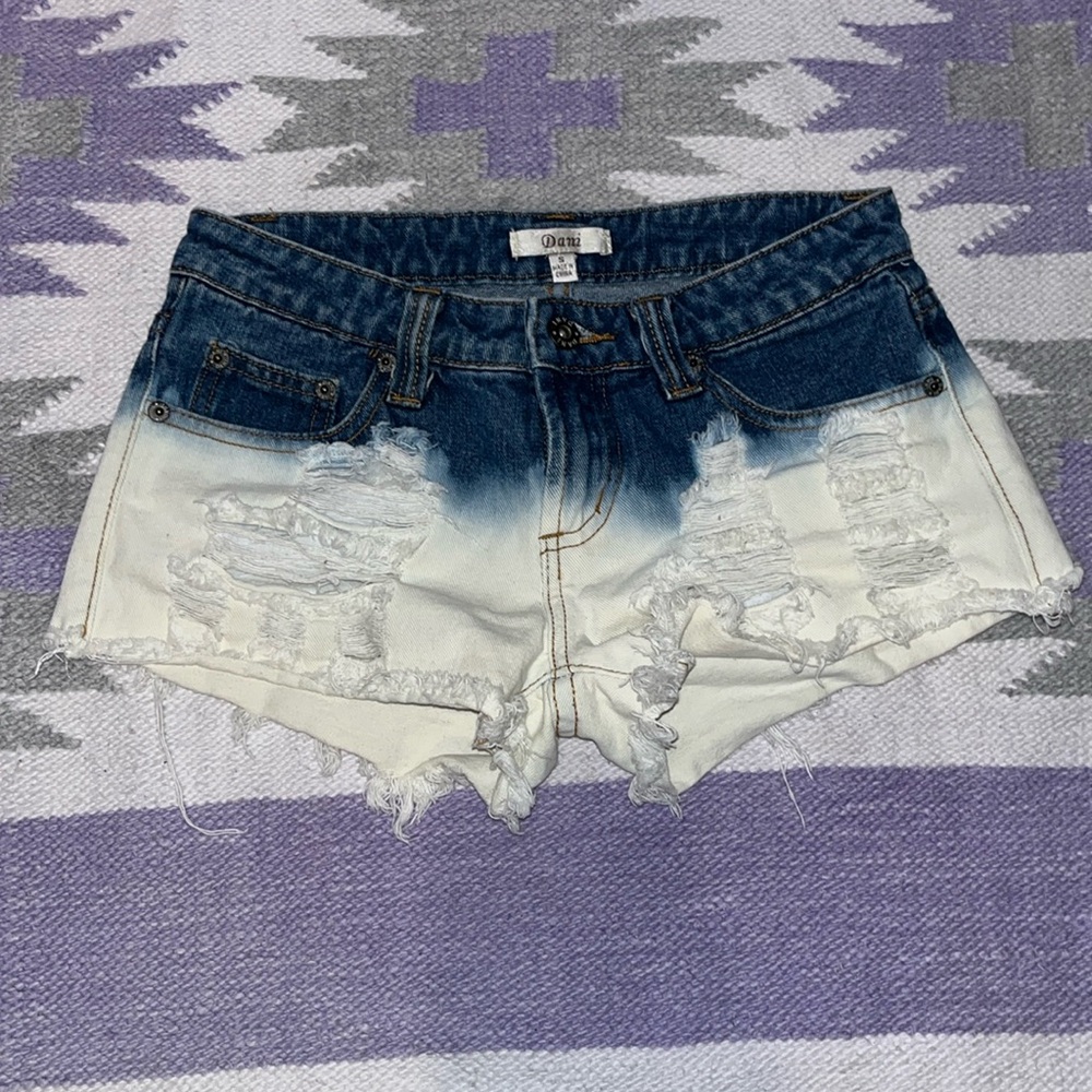 Blue and White Women's Distressed Shorts